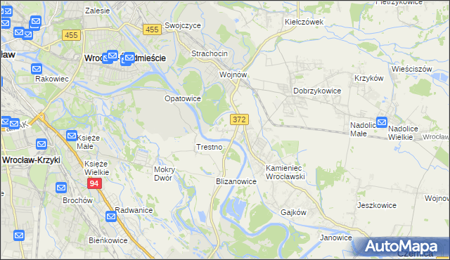 mapa Łany gmina Czernica, Łany gmina Czernica na mapie Targeo