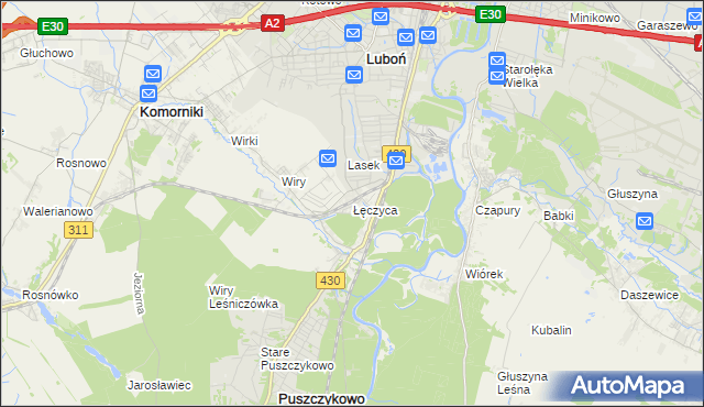 mapa Łęczyca gmina Komorniki, Łęczyca gmina Komorniki na mapie Targeo