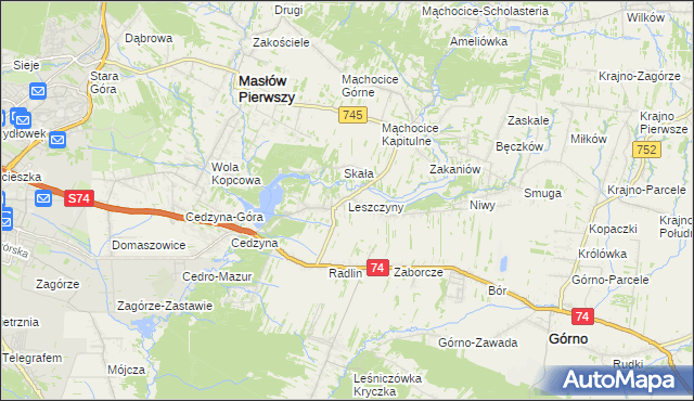 mapa Leszczyny gmina Górno, Leszczyny gmina Górno na mapie Targeo