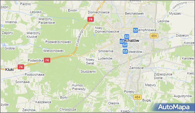 mapa Ludwików gmina Bełchatów, Ludwików gmina Bełchatów na mapie Targeo