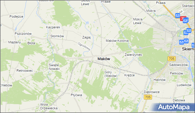 mapa Maków powiat skierniewicki, Maków powiat skierniewicki na mapie Targeo