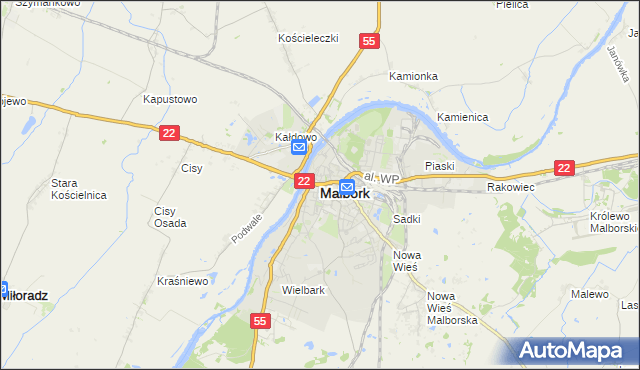 mapa Malborka, Malbork na mapie Targeo