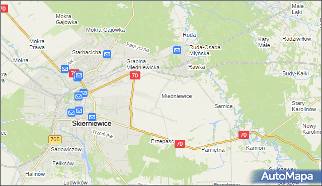 mapa Miedniewice gmina Skierniewice, Miedniewice gmina Skierniewice na mapie Targeo