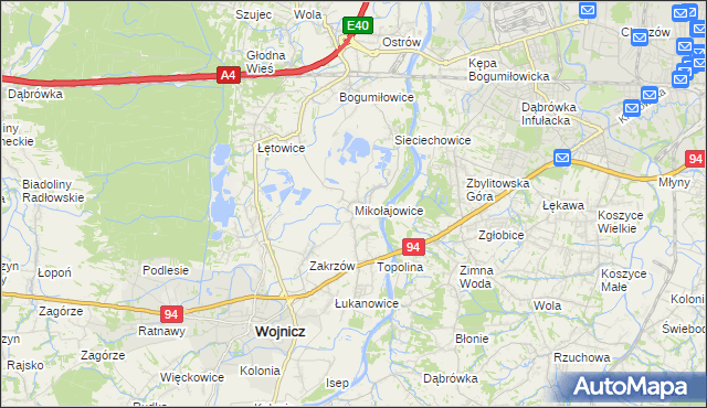 mapa Mikołajowice gmina Wierzchosławice, Mikołajowice gmina Wierzchosławice na mapie Targeo