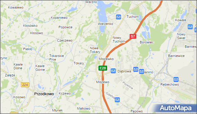 mapa Miszewko gmina Żukowo, Miszewko gmina Żukowo na mapie Targeo
