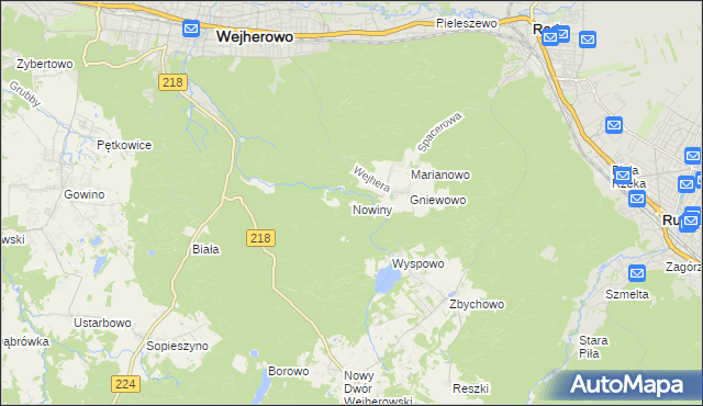 mapa Nowiny gmina Wejherowo, Nowiny gmina Wejherowo na mapie Targeo
