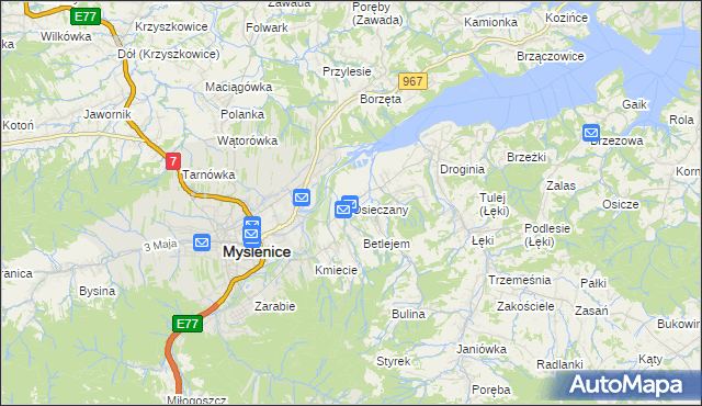 mapa Osieczany, Osieczany na mapie Targeo