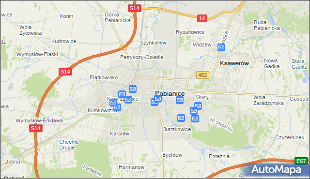 mapa Pabianic, Pabianice na mapie Targeo