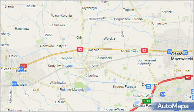 mapa Płochocin gmina Ożarów Mazowiecki, Płochocin gmina Ożarów Mazowiecki na mapie Targeo