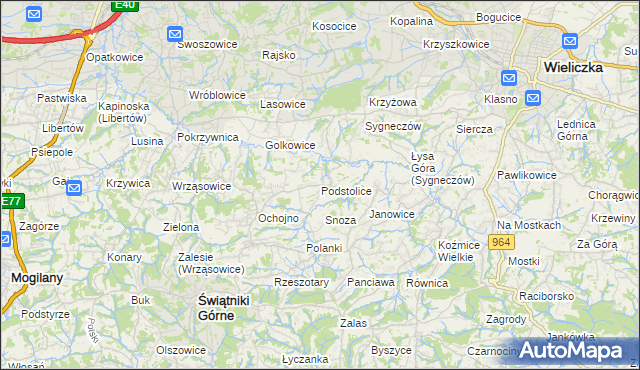 mapa Podstolice gmina Wieliczka, Podstolice gmina Wieliczka na mapie Targeo