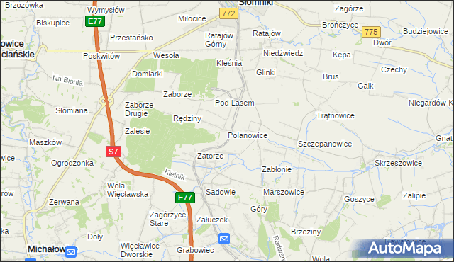 mapa Polanowice gmina Słomniki, Polanowice gmina Słomniki na mapie Targeo