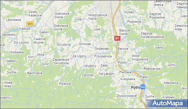 mapa Przysietnica gmina Stary Sącz, Przysietnica gmina Stary Sącz na mapie Targeo