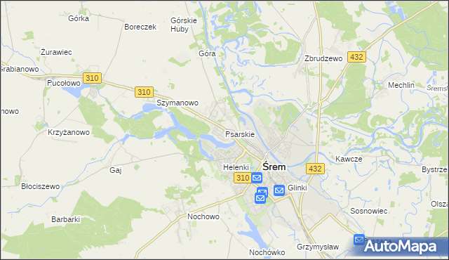 mapa Psarskie gmina Śrem, Psarskie gmina Śrem na mapie Targeo