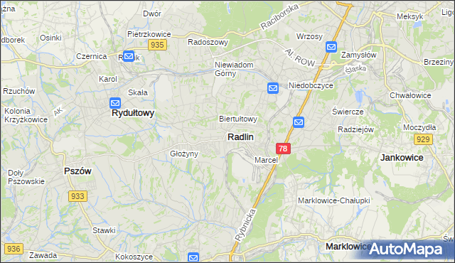 mapa Radlin powiat wodzisławski, Radlin powiat wodzisławski na mapie Targeo