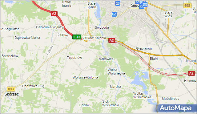 mapa Rakowiec gmina Siedlce, Rakowiec gmina Siedlce na mapie Targeo