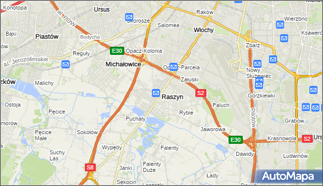 mapa Raszyn powiat pruszkowski, Raszyn powiat pruszkowski na mapie Targeo