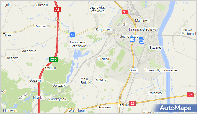 mapa Rokitki gmina Tczew, Rokitki gmina Tczew na mapie Targeo