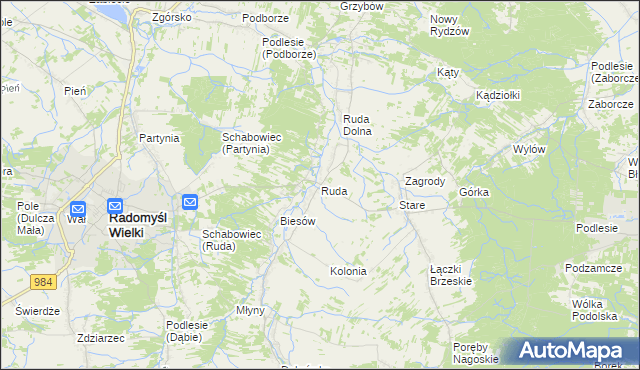 mapa Ruda gmina Radomyśl Wielki, Ruda gmina Radomyśl Wielki na mapie Targeo