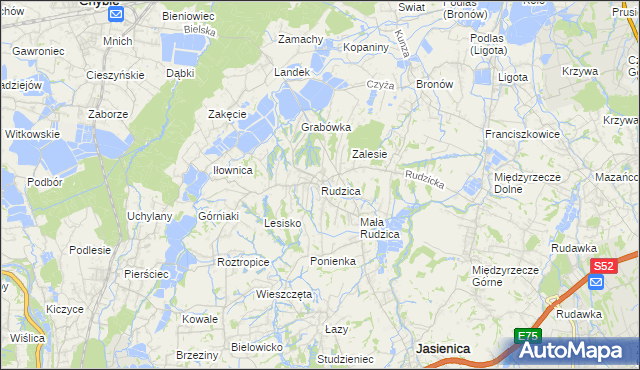 mapa Rudzica gmina Jasienica, Rudzica gmina Jasienica na mapie Targeo