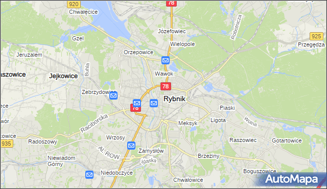 mapa Rybnika, Rybnik na mapie Targeo