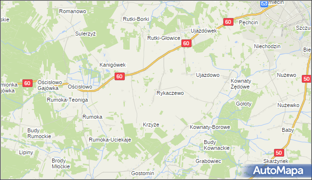 mapa Rykaczewo gmina Ciechanów, Rykaczewo gmina Ciechanów na mapie Targeo