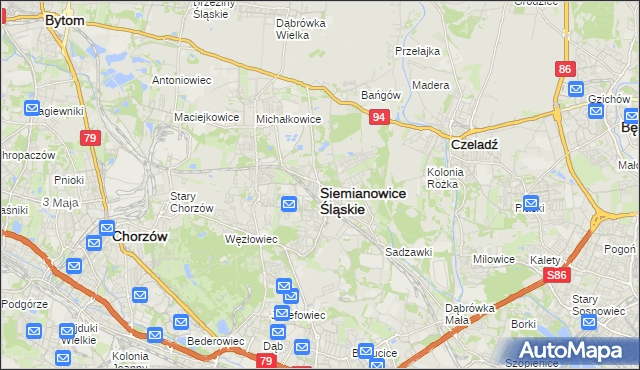 mapa Siemianowice Śląskie, Siemianowice Śląskie na mapie Targeo