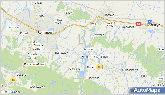 mapa Sieniawa gmina Rymanów, Sieniawa gmina Rymanów na mapie Targeo