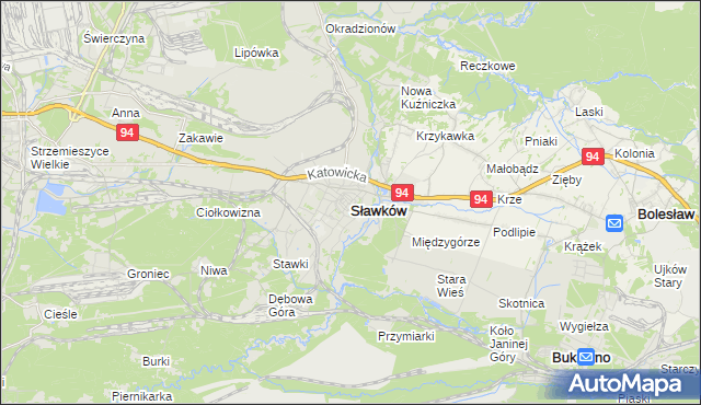 mapa Sławków powiat będziński, Sławków powiat będziński na mapie Targeo