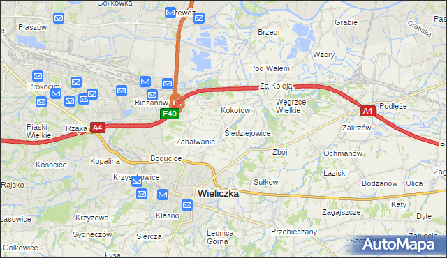 mapa Śledziejowice, Śledziejowice na mapie Targeo