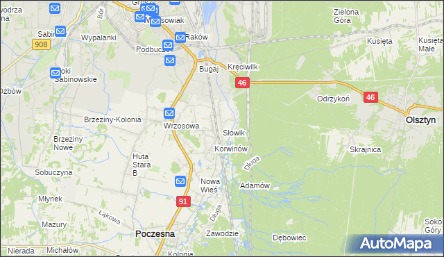 mapa Słowik gmina Poczesna, Słowik gmina Poczesna na mapie Targeo