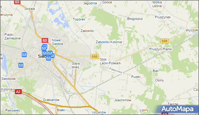 mapa Stok Lacki-Folwark, Stok Lacki-Folwark na mapie Targeo