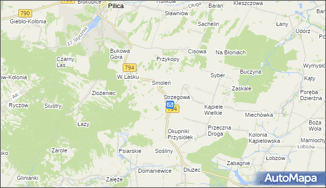 mapa Strzegowa gmina Wolbrom, Strzegowa gmina Wolbrom na mapie Targeo