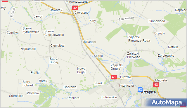mapa Szarki gmina Krzepice, Szarki gmina Krzepice na mapie Targeo