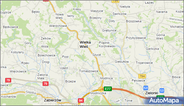 mapa Szyce gmina Wielka Wieś, Szyce gmina Wielka Wieś na mapie Targeo
