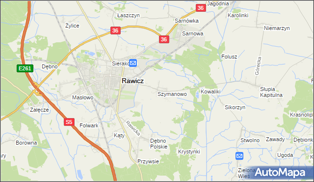 mapa Szymanowo gmina Rawicz, Szymanowo gmina Rawicz na mapie Targeo