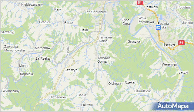 mapa Tarnawa Górna gmina Zagórz, Tarnawa Górna gmina Zagórz na mapie Targeo