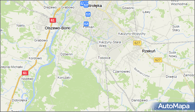 mapa Tobolice gmina Rzekuń, Tobolice gmina Rzekuń na mapie Targeo