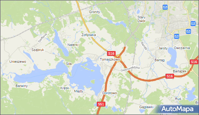 mapa Tomaszkowo, Tomaszkowo na mapie Targeo