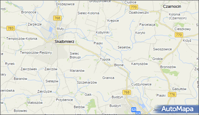 mapa Topola gmina Skalbmierz, Topola gmina Skalbmierz na mapie Targeo