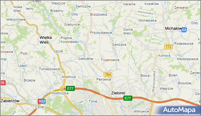mapa Trojanowice gmina Zielonki, Trojanowice gmina Zielonki na mapie Targeo