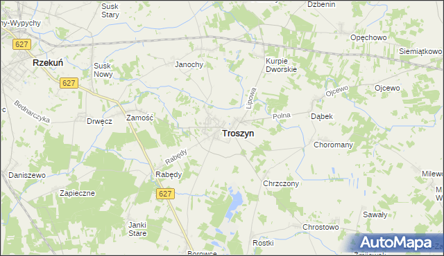 mapa Troszyn powiat ostrołęcki, Troszyn powiat ostrołęcki na mapie Targeo