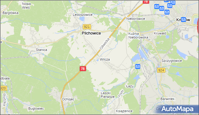 mapa Wilcza gmina Pilchowice, Wilcza gmina Pilchowice na mapie Targeo
