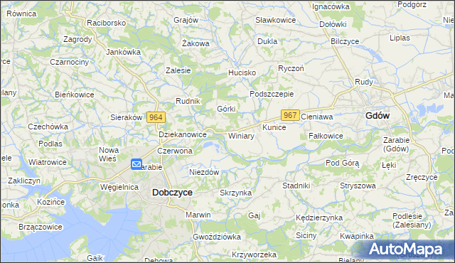 mapa Winiary gmina Gdów, Winiary gmina Gdów na mapie Targeo