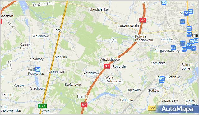 mapa Władysławów gmina Lesznowola, Władysławów gmina Lesznowola na mapie Targeo