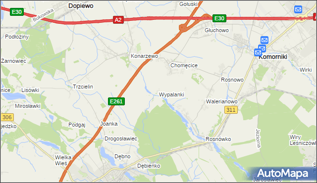 mapa Wypalanki gmina Komorniki, Wypalanki gmina Komorniki na mapie Targeo