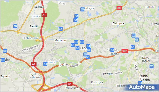 mapa Zabrza, Zabrze na mapie Targeo