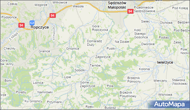 mapa Zagorzyce gmina Sędziszów Małopolski, Zagorzyce gmina Sędziszów Małopolski na mapie Targeo