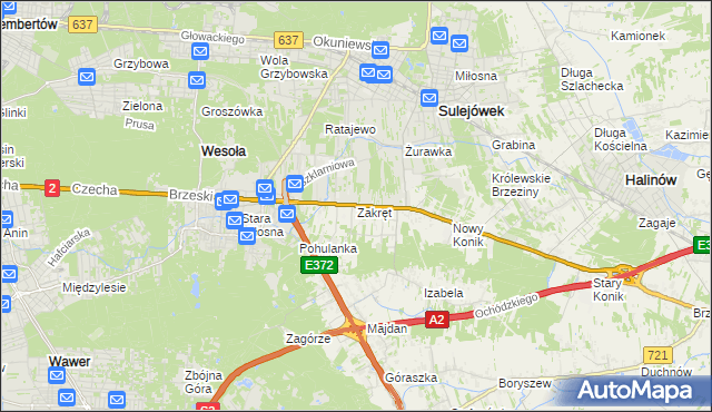 mapa Zakręt gmina Wiązowna, Zakręt gmina Wiązowna na mapie Targeo