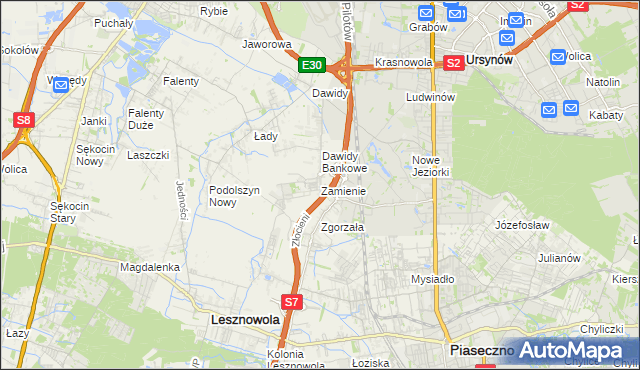 mapa Zamienie gmina Lesznowola, Zamienie gmina Lesznowola na mapie Targeo