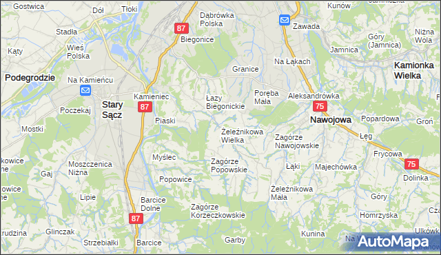 mapa Żeleźnikowa Wielka, Żeleźnikowa Wielka na mapie Targeo